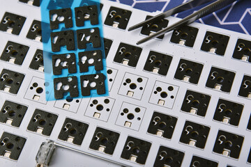 Disassembly mechanical keyboard, Modified custom keyboard with PCB switch pad stickers for adjust...