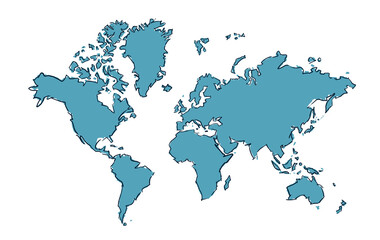 planisphère, carte du monde dessinée à la main de façon graphique à la manière d'une esquisse ou d'un croquis