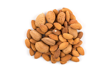Almonds on a white background
