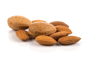 Almonds on a white background