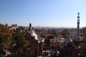 The famous Parc Güell designed by the architect Gaudí in the city of Barcelona, composed of...
