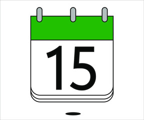day 15 green calendar icon with white background