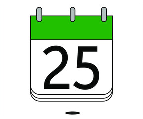 day 25 green calendar icon with white background
