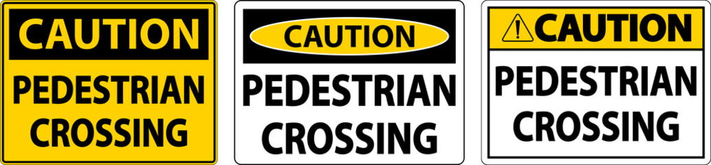 Caution Pedestrian Crossing Sign On White Background