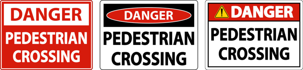 Danger Pedestrian Crossing Sign On White Background