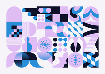 Modernism Aesthetics Inspired Vector Graphic Pattern Made With Abstract Geometric Shapes - 491085811