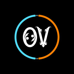 OV Letter Logo design. black background.