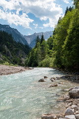 View to river Partnach in Bavaria Germany. With melt water from the Schneeferner Glacier.