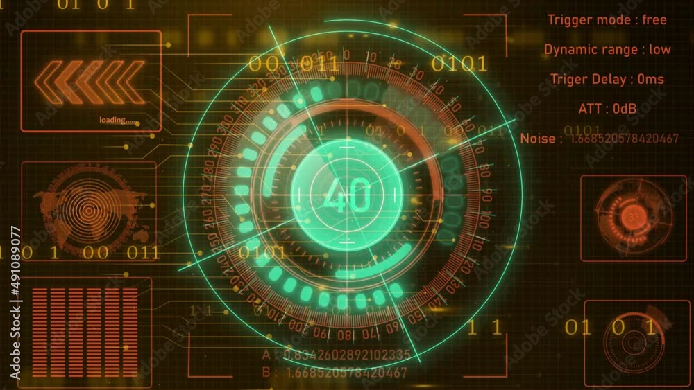 Poster radar hud screen animation 4k. motion graphic of colorful sonar radar screen searching an object wit