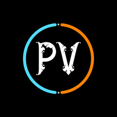 PV Letter Logo design. black background.