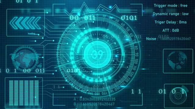 Radar HUD Screen Animation 4K. Motion graphic of colorful sonar radar screen searching an object with line digital technology background, Futuristic animation concept seamless loop video	