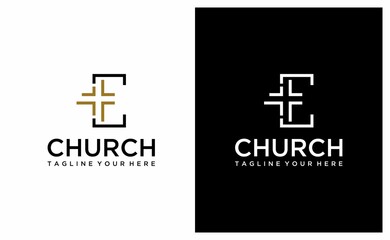 Letter C Cross Church Abstract Creative Modern Business Logo on a black and white background.