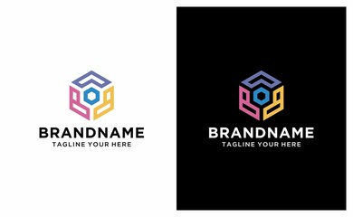 Abstract hexagon logo vector. Cube logo. Creative geometric logo design concept. on a black and white background.