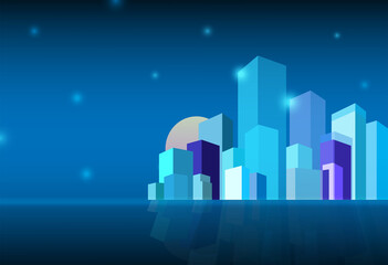 Fototapeta premium illustration of a big city on a blue background