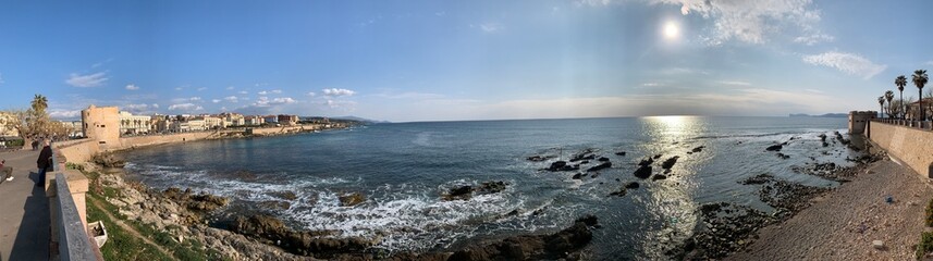 Seafront bastions in Alghero, Sardinia, Italy