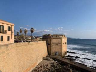 Seafront bastions in Alghero, Sardinia, Italy