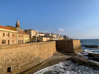 Seafront bastions in Alghero, Sardinia, Italy
