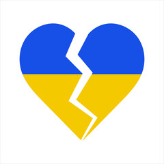 No war Ukraine vector icon. Broken heart no war lettering in blue and yellow Ukrainian national colors. Support Ukraine vector illustration hand drawn
