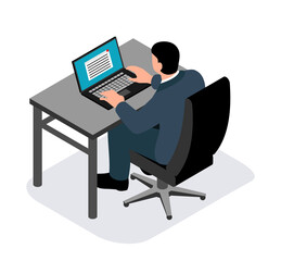 Workplace. Working on computer. Businessman looking at the laptop screen.