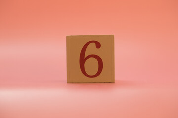 Numbers or dates on wooden cubes, six