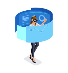 Isometric digital monitor with infographics. Business help concept. Interactive information kiosk, Advertising display, Terminal counter