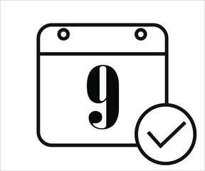 day 9 black and white calendar icon