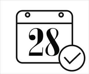 day 28 black and white calendar icon