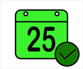 day 25 green calendar icon with white background.
days of the month