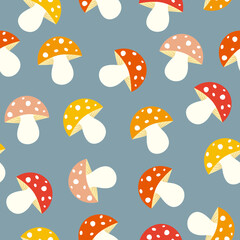 Cute mushrooms seamless pattern. Vector illustration. It can be used for wallpapers, wrapping, cards, patterns for clothes and other.