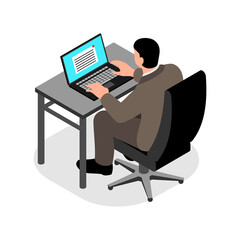 Workplace. Working on computer. Businessman looking at the laptop screen.