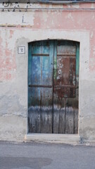 Fototapeta na wymiar Vintage front door painted blue
