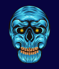 Turquoise blue skull head illustration