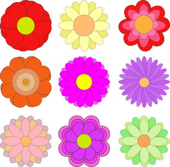 Fototapeta na wymiar Set of colorful flowers, garden design 