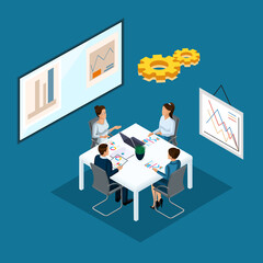 Concept of the coworking center. Business meeting. Multicultural team. Shared working environment.