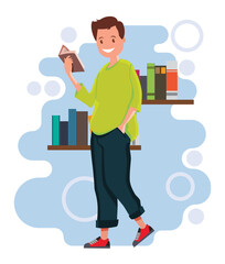 Portrait of man posing in stylish outfits, flat design concept, vector illustration