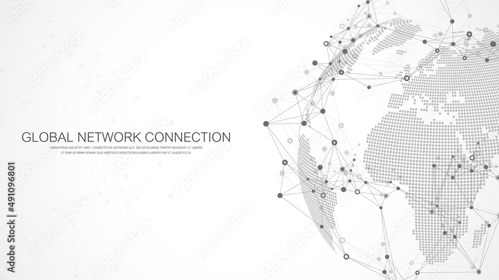 Poster Global network connection concept. Social network communication in the global business. Big data visualization. Internet technology. Vector illustration.