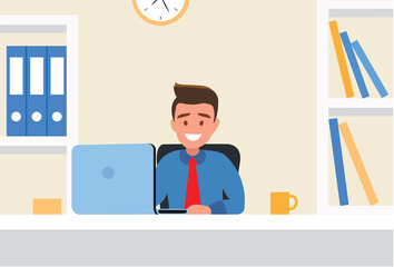 Workplace. Working on computer. Businessman looking at the laptop screen.