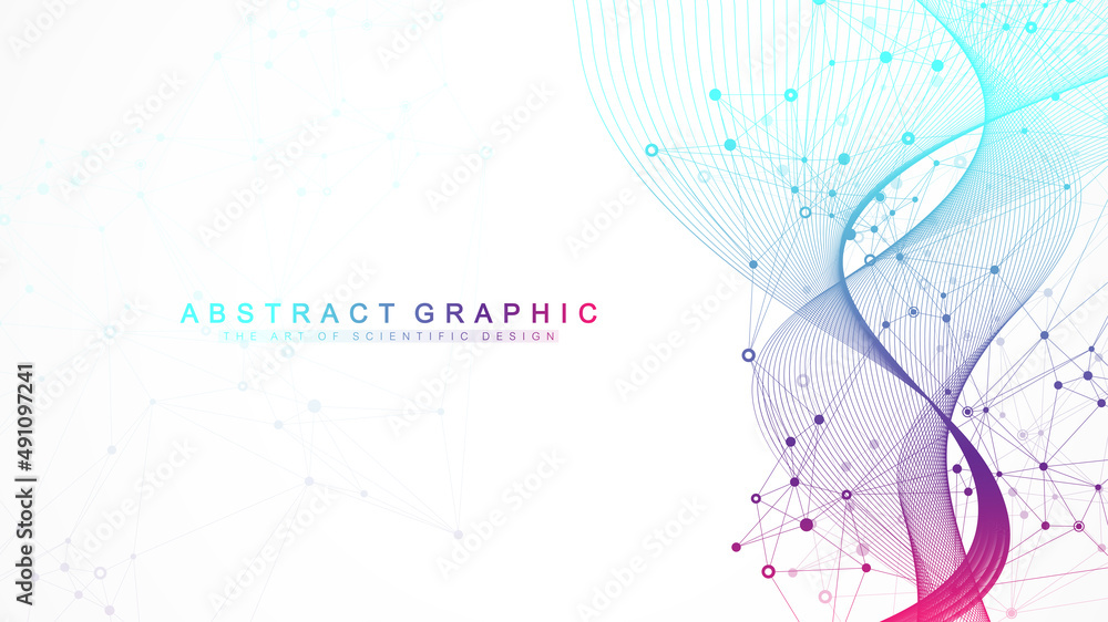 Fototapete Digits abstract background with connected line and dots, wave flow. Digital neural networks. Network and connection background for your presentation. Graphic polygonal background. Vector illustration.
