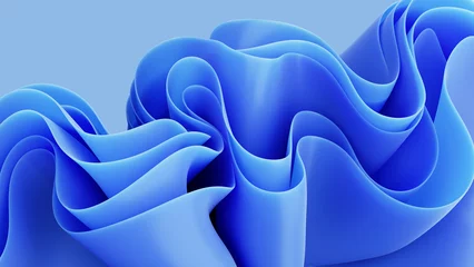 3d render, abstract background with folded textile ruffle, blue cloth macro, wavy fashion wallpaper