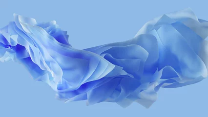 Photo sur Plexiglas 3d render, abstract blue background with layers of silk folded drapery, fashion wallpaper with levitating cloth