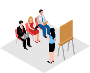 Project management and financial report strategy. Consulting team. Collaboration concept with collaborative people. Isometric business analysis planning.