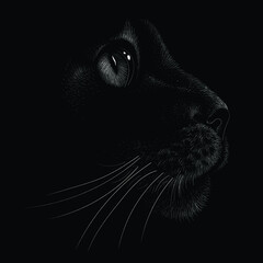 The Vector logo cat for tattoo or T-shirt design or outwear.  Cute print style cat background. This hand drawing would be nice to make on the black fabric or canvas.