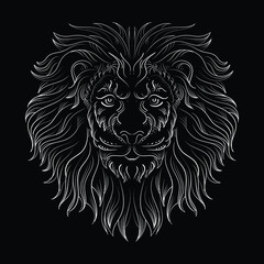 The Vector logo lion for tattoo or T-shirt print design or outwear.  Hunting style lions background. This hand drawing would be nice to make on the black fabric or canvas.