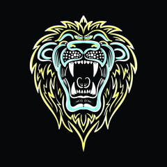The Vector logo lion for tattoo or T-shirt print design or outwear.  Hunting style lions background. This hand drawing would be nice to make on the black fabric or canvas.