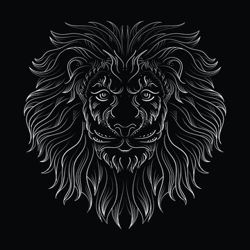 The Vector logo lion for tattoo or T-shirt print design or outwear.  Hunting style lions background. This hand drawing would be nice to make on the black fabric or canvas.