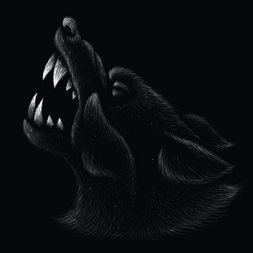 The Vector logo dog  or wolf for tattoo or T-shirt design or outwear.  Cute print style dog  or wolf  background. This hand drawing would be nice to make on the black fabric or canvas.