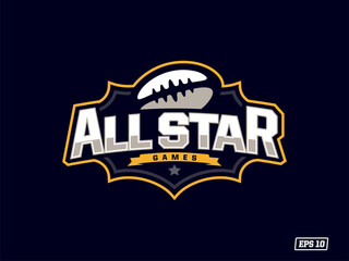 Modern professional emblem-logo with the image of a American Fooltaball ball. All Star