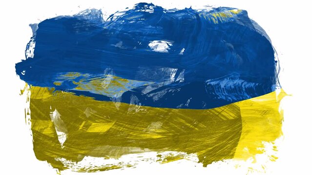 Ukrainian flag. Animation grunge - brush stroke. Abstract hand - painted element.  Seamless looping and transparent background. 4K