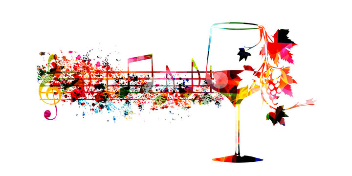 Colorful wine glass with vine vector illustration. Party flyer, wine tasting event, wine festival, celebrations, restaurant poster. Wine drink design for brochure, invitation card, menu, promotion