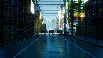 Cyberpunk city with space for add character. 3d render © kinwun